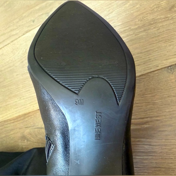 Nine West KneeHigh 3” Heel Blk Leather & Water Resistant Material SideZip Boot-9 - Picture 6 of 9